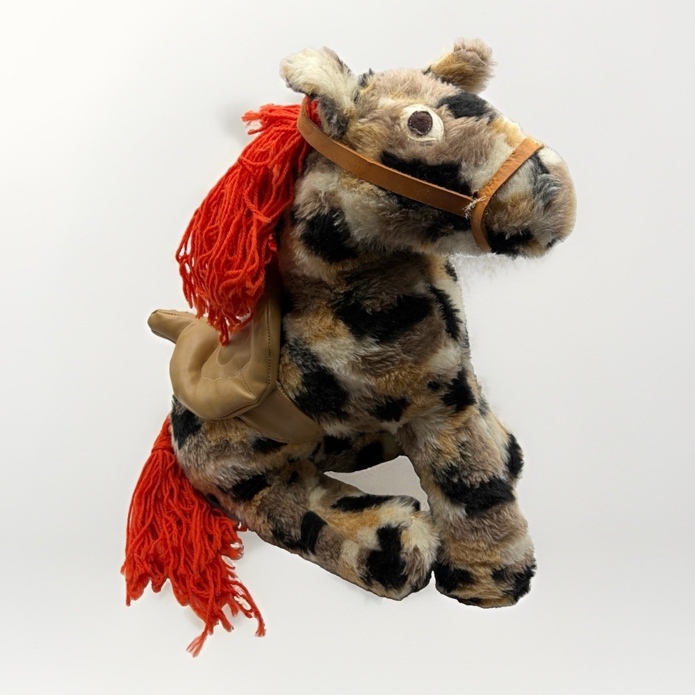 Vintage Jumbo Novelty Plush Horse‎ Leopard Print Spot 20x20 Western Saddle Yarn